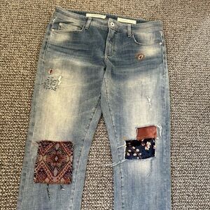 Pilcro and the Letterpress Blue Patchwork Straight Jeans